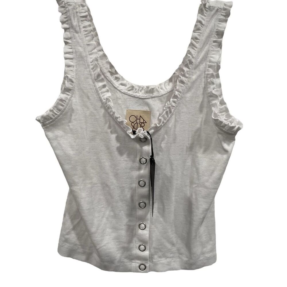 Chaser Women's Ruffle Tank Top White Size‎ S Scoop Neck